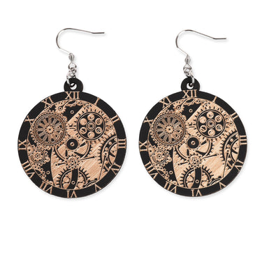 Drewniane kolczyki HOORAY Black Clockwork