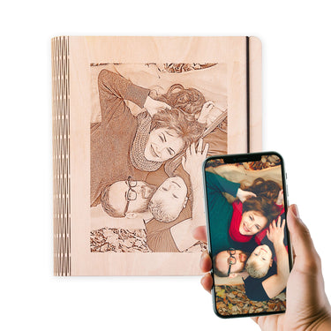 Notatnik z drewnianymi deseczkami - motyw ze zdjęciem