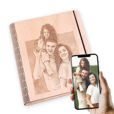 Notatnik z drewnianymi deseczkami - motyw ze zdjęciem