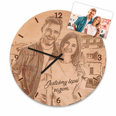 Drewniany zegar ścienny - niestandardowe zdjęcia, okrągły 30 cm