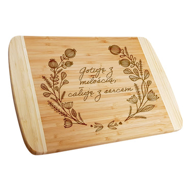 Prezentowa deska bambusowa z grawerem, motywem mak