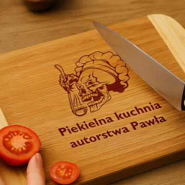 Prezentowa deska bambusowa z grawerem, motywem Władca kuchni 3