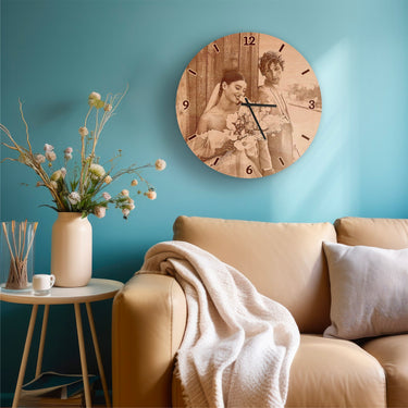 Drewniany zegar ścienny - niestandardowe zdjęcia, okrągły 50 cm