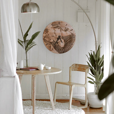 Drewniany zegar ścienny - niestandardowe zdjęcia, okrągły 50 cm