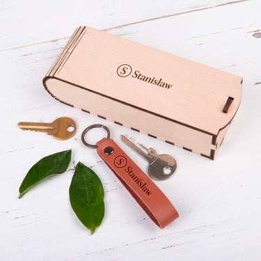 Skórzany brelok HOORAY, Jasnobrązowy